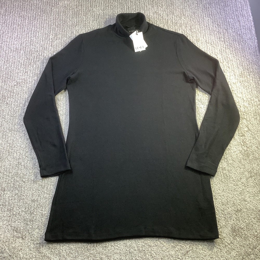 Leset Lauren Turtleneck Dress Black Long Sleeve Mini Jersey Size Large NWT